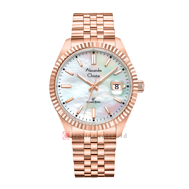 Jam Tangan Alexandre Christie Classic Steel AC 5002 MDBRGMS Men MOP Dial Rose Gold Stainless Steel Strap