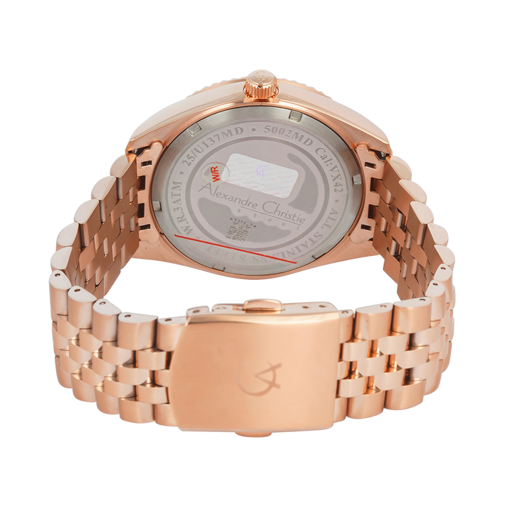 Jam Tangan Alexandre Christie Classic Steel AC 5002 MDBRGMS Men MOP Dial Rose Gold Stainless Steel Strap