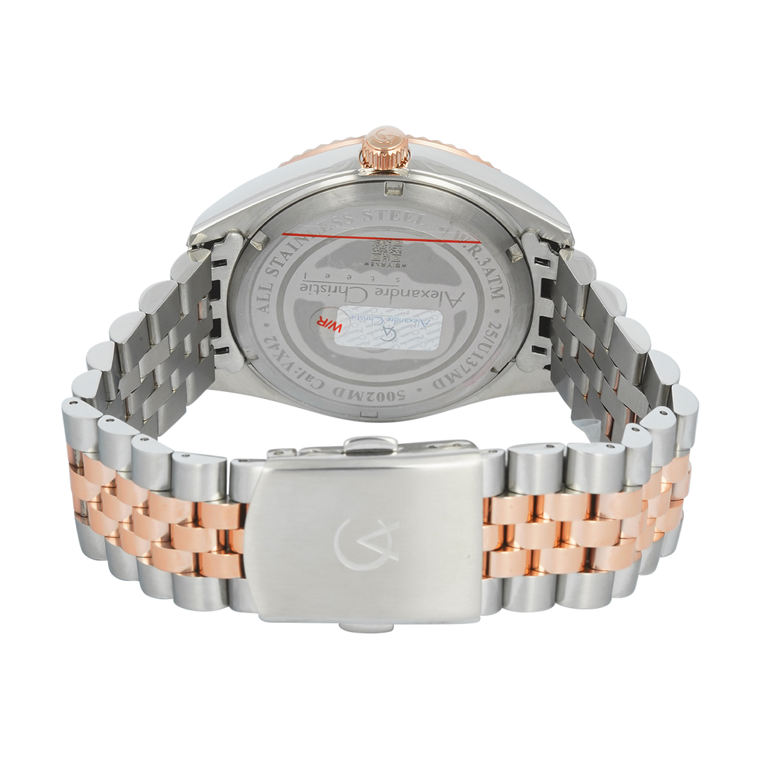 Jam Tangan Alexandre Christie Classic Steel AC 5002 MDBTRSL Men Silver White Dial Dual Tone Stainless Steel Strap