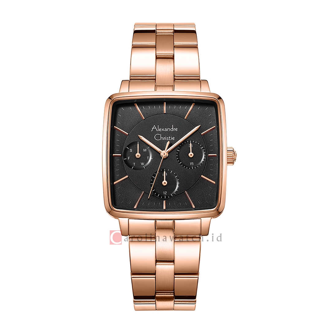 Jam Tangan Alexandre Christie AC 5003 BFBRGBA Women Black Dial Rose Gold Stainless Steel Strap