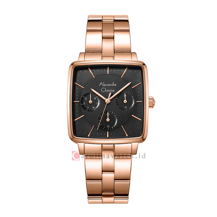 Jam Tangan Alexandre Christie AC 5003 BFBRGBA Women Black Dial Rose Gold Stainless Steel Strap