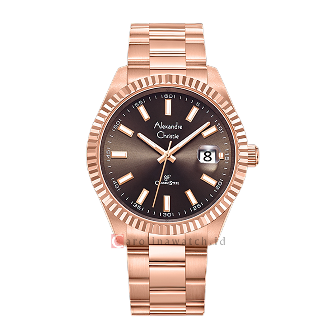Jam Tangan Alexandre Christie Classic Steel AC 5007 MDBRGBO Men Brown Dial Rose Gold Stainless Steel Strap