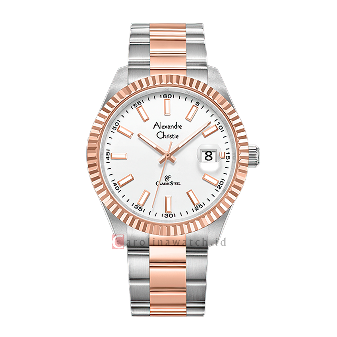 Jam Tangan Alexandre Christie Classic Steel AC 5007 MDBTRSL Men Silver White Dial Dual tone Stainless Steel Strap