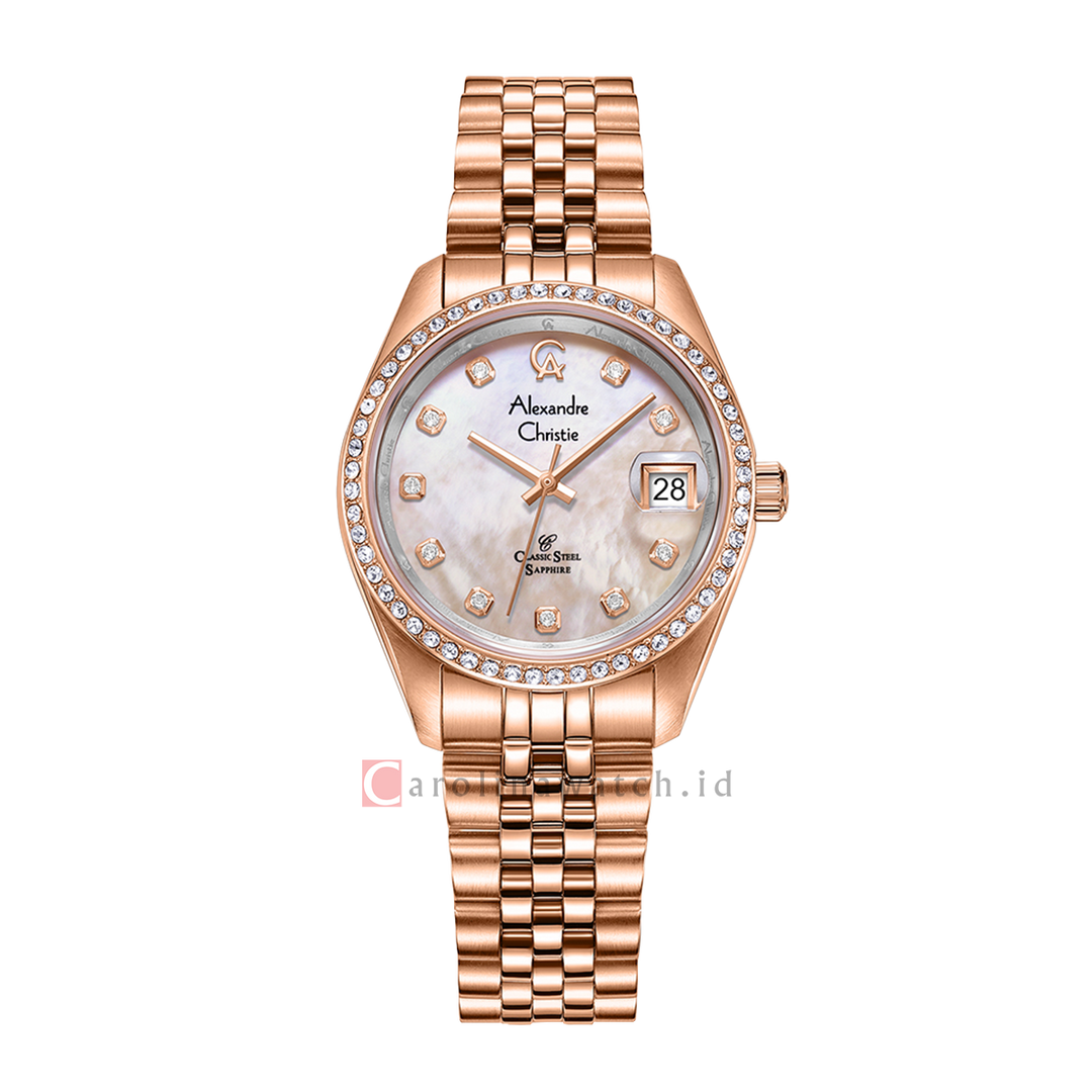 Jam Tangan Alexandre Christie Classic Steel AC 5012 LDBRGMD Women White Mother of Pearl Dial Rose Gold Stainless Steel Strap