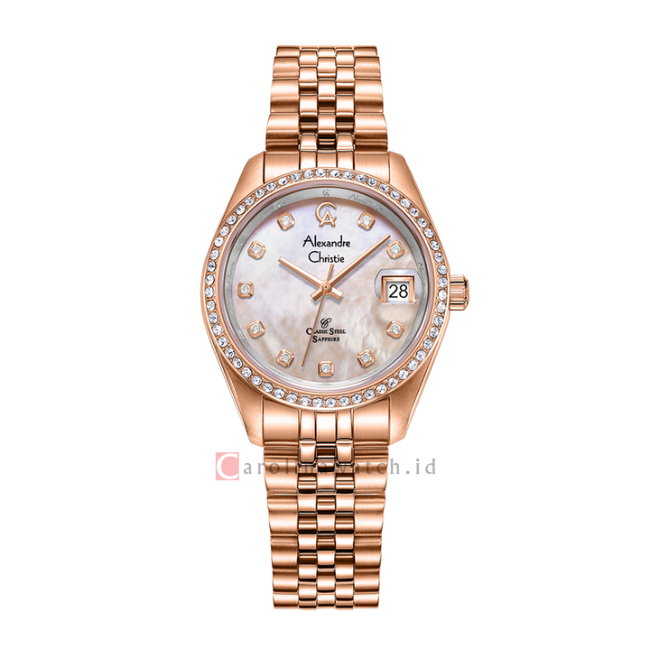 Jam Tangan Alexandre Christie Classic Steel AC 5012 LDBRGMD Women White Mother of Pearl Dial Rose Gold Stainless Steel Strap