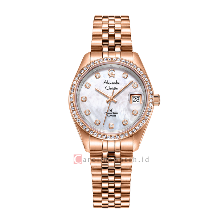 Jam Tangan Alexandre Christie Classic Steel AC 5012 LDBRGMS Women White Mother Of Pearl Dial Stainless Steel Strap