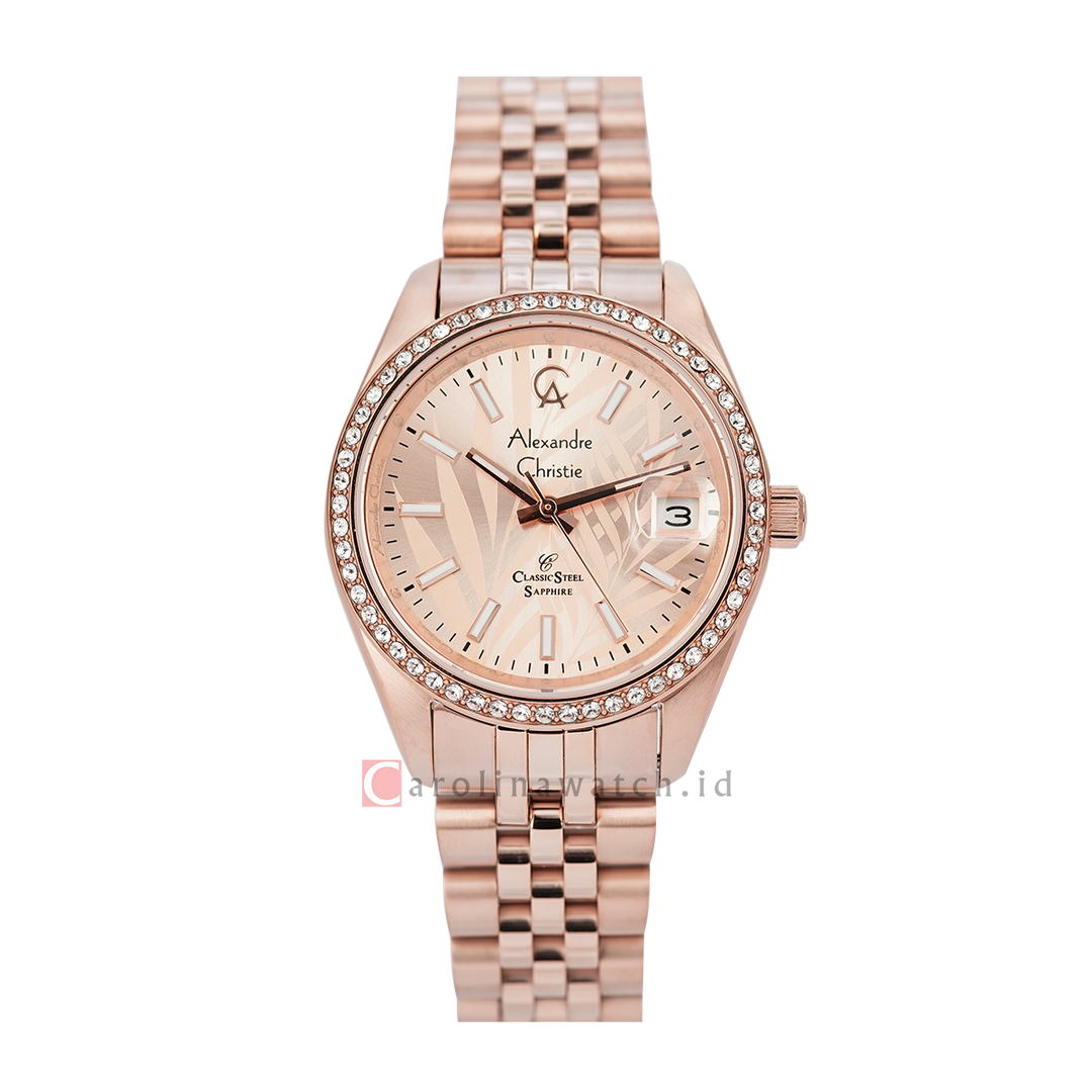 Jam Tangan Alexandre Christie Classic Steel AC 5012 LDBRGRGLN Women Rose Gold Motif Dial Rose Gold Stainless Steel Strap