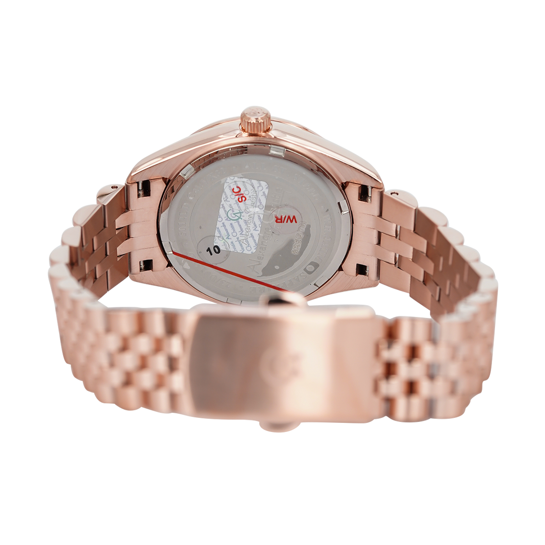 Jam Tangan Alexandre Christie Classic Steel AC 5012 LDBRGRGLN Women Rose Gold Motif Dial Rose Gold Stainless Steel Strap