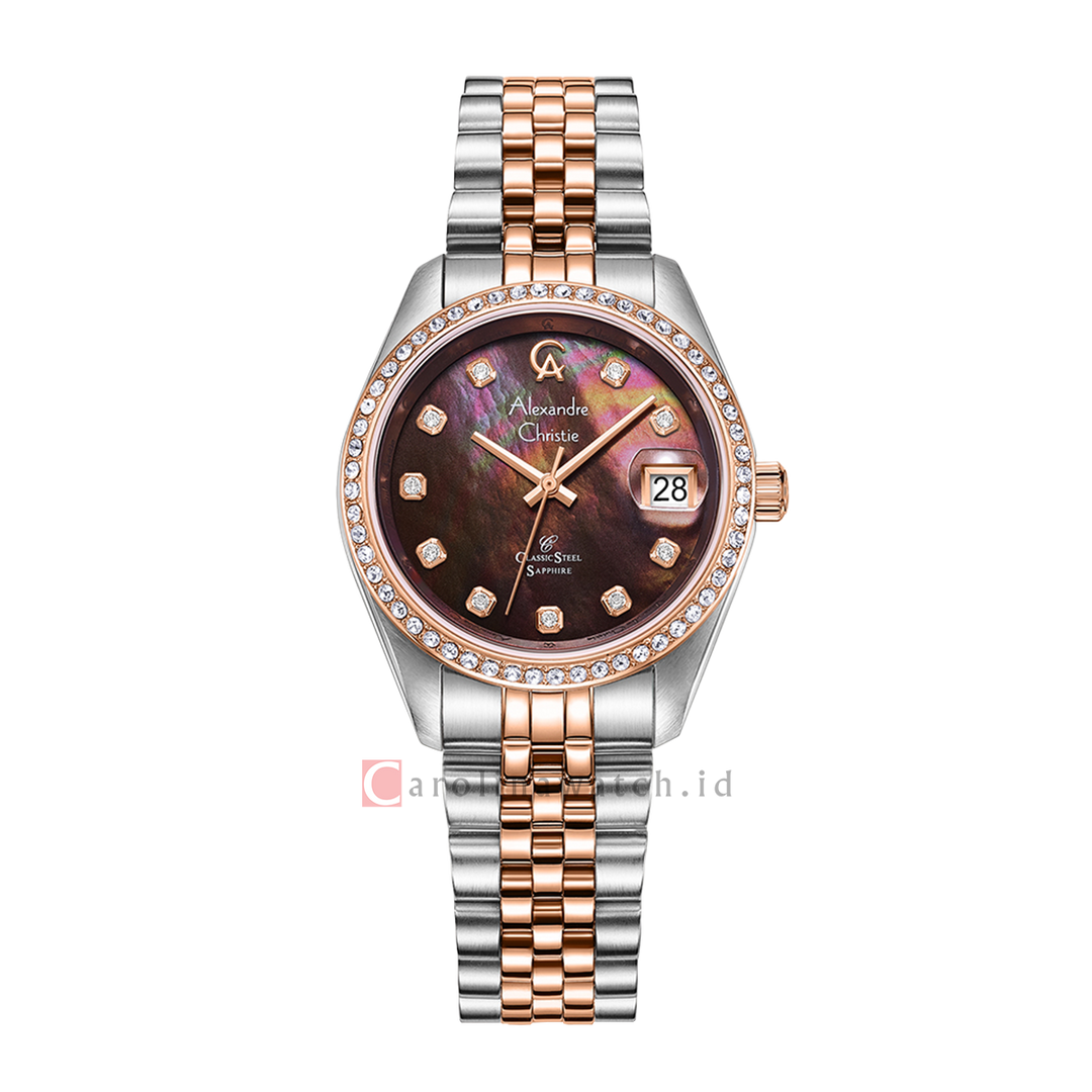 Jam Tangan Alexandre Christie Classic Steel AC 5012 LDBTRMO Women Brown Mother of Pearl Dial Dual Tone Stainless Steel Strap