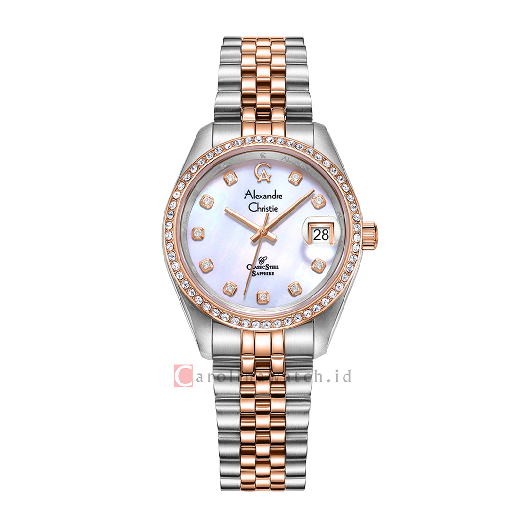 Jam Tangan Alexandre Christie Classic Steel AC 5012 LDBTRMS Women White Mother Of Pearl Dial Dual Tone Stainless Steel Strap