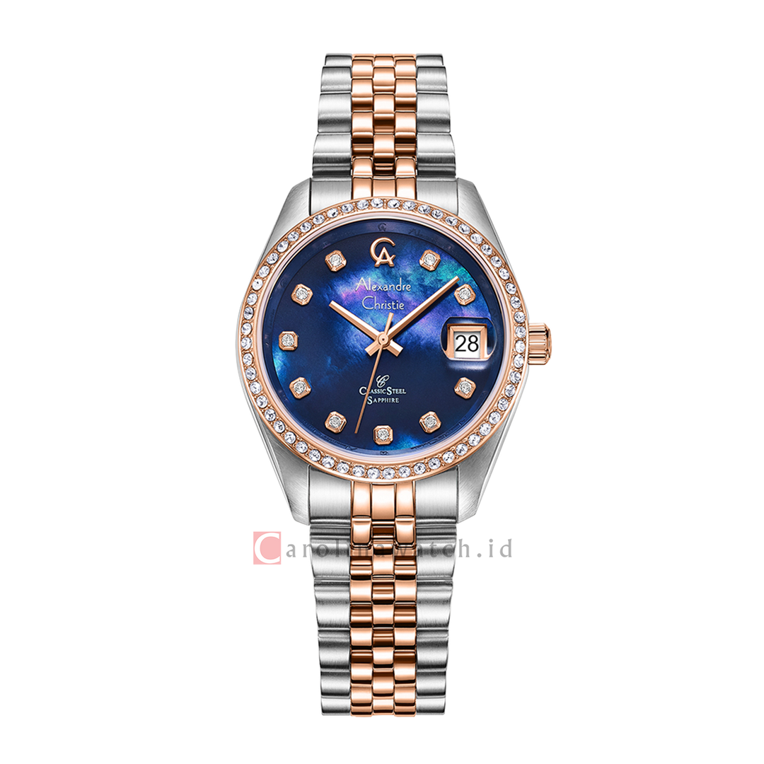 Jam Tangan Alexandre Christie Classic Steel AC 5012 LDBTRMU Women Blue Mother of Pearl Dial Dual Tone Stainless Steel Strap