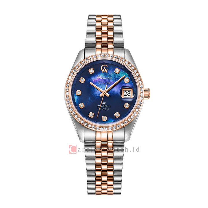 Jam Tangan Alexandre Christie Classic Steel AC 5012 LDBTRMU Women Blue Mother of Pearl Dial Dual Tone Stainless Steel Strap