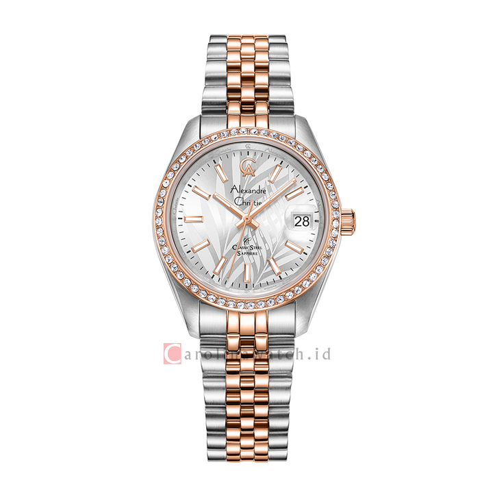 Jam Tangan Alexandre Christie Classic Steel AC 5012 LDBTRRGSL Women White Dial Dual Tone Stainless Steel Strap