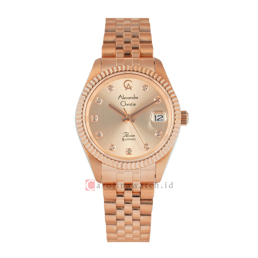Jam Tangan Alexandre Christie Classic Steel AC 5013 LDBRGLN Sapphire Women Champagne Dial Rose Gold Stainless Steel Strap