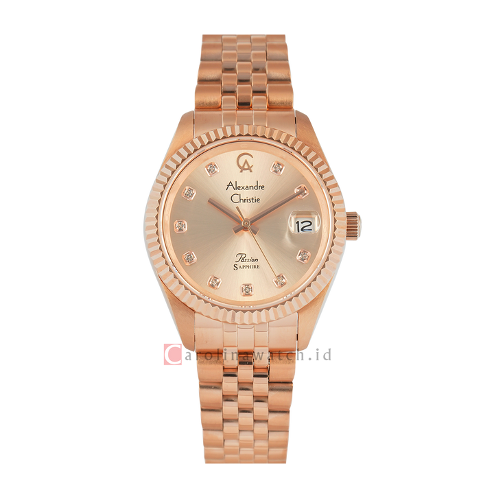 Jam Tangan Alexandre Christie Classic Steel AC 5013 LDBRGLN Sapphire Women Champagne Dial Rose Gold Stainless Steel Strap