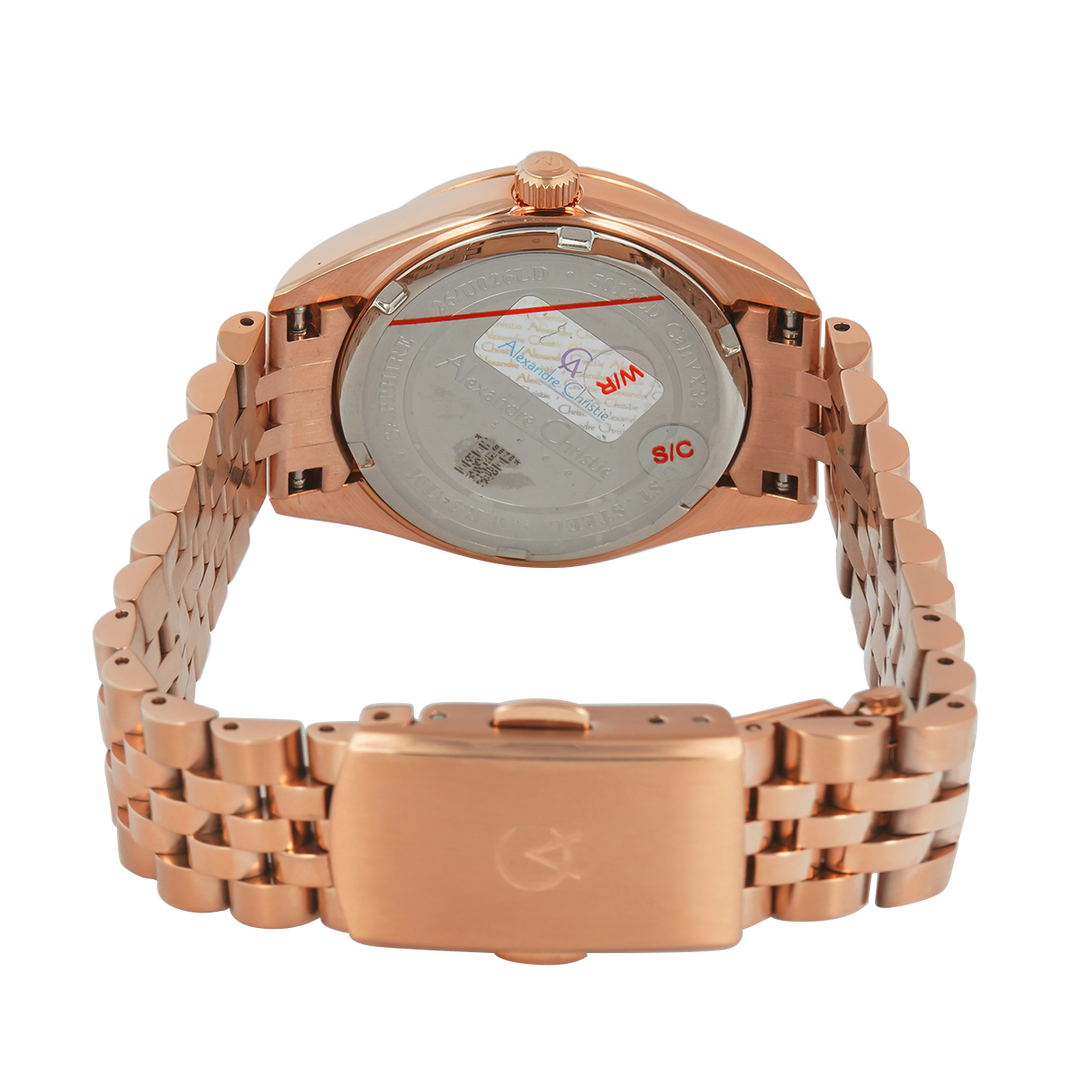Jam Tangan Alexandre Christie Classic Steel AC 5013 LDBRGLN Sapphire Women Champagne Dial Rose Gold Stainless Steel Strap