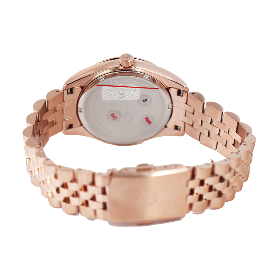 Jam Tangan Alexandre Christie Classic Steel AC 5013 LDBRGLN Sapphire Women Champagne Dial Rose Gold Stainless Steel Strap