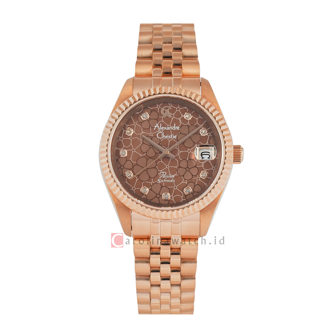 Jam Tangan  Alexandre Christie AC 5013 LDBRGMO1 Women Brown Dial Rose Gold Stainless Steel Strap