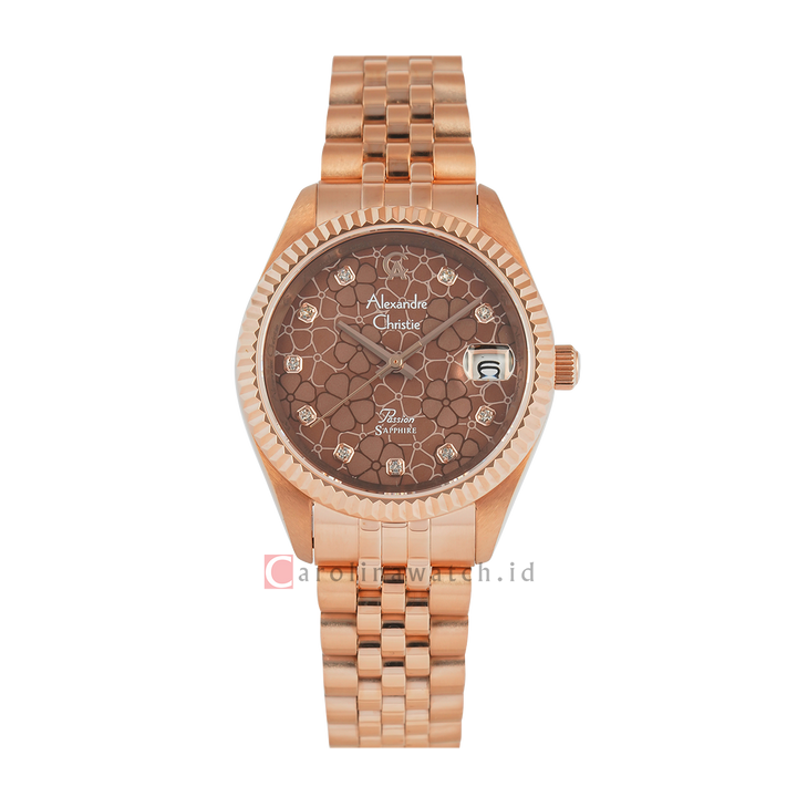 Jam Tangan  Alexandre Christie AC 5013 LDBRGMO1 Women Brown Dial Rose Gold Stainless Steel Strap