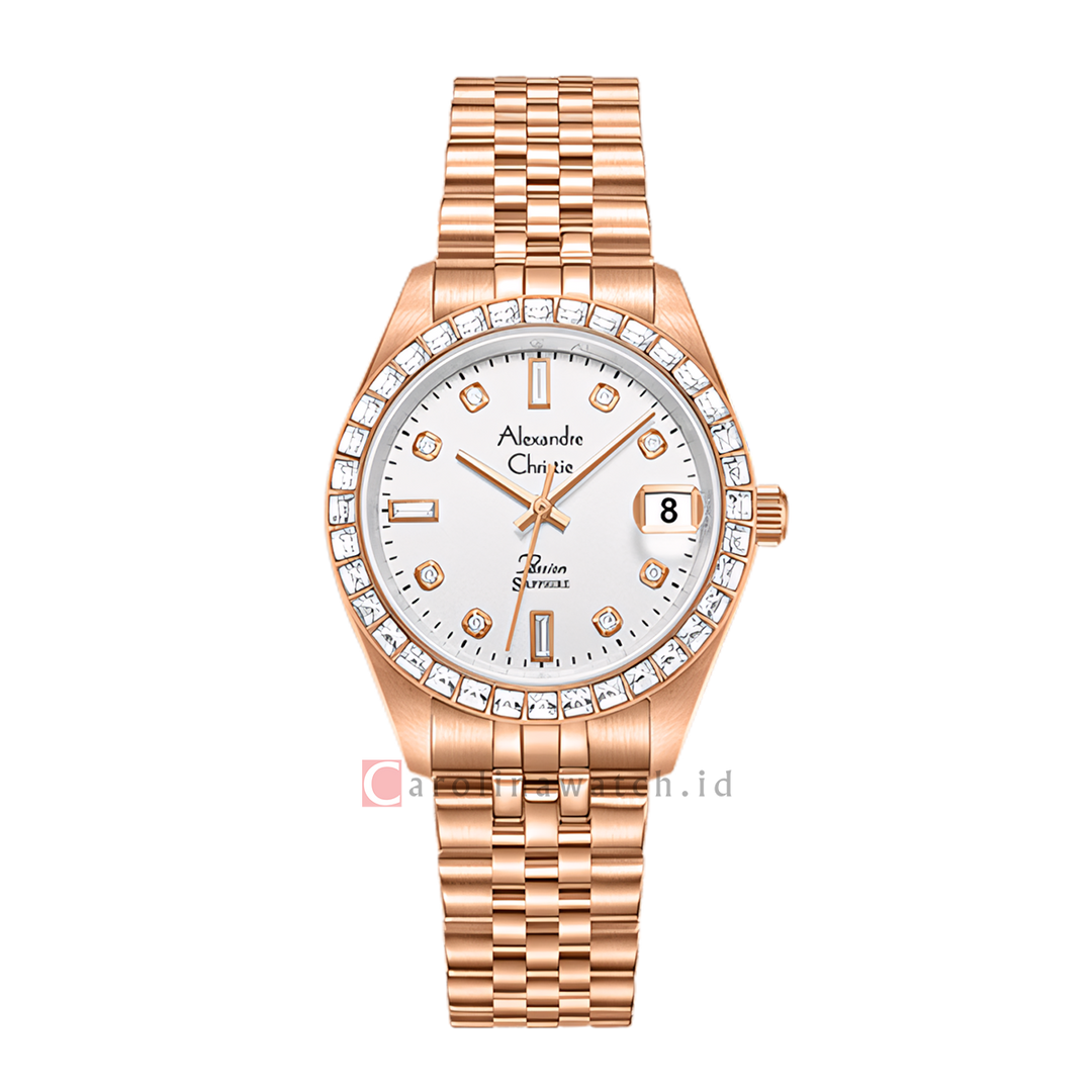 Jam Tangan Alexandre Christie AC 5013 LDBRGSLDR Women White Dial Rose Gold Stainless Steel Strap
