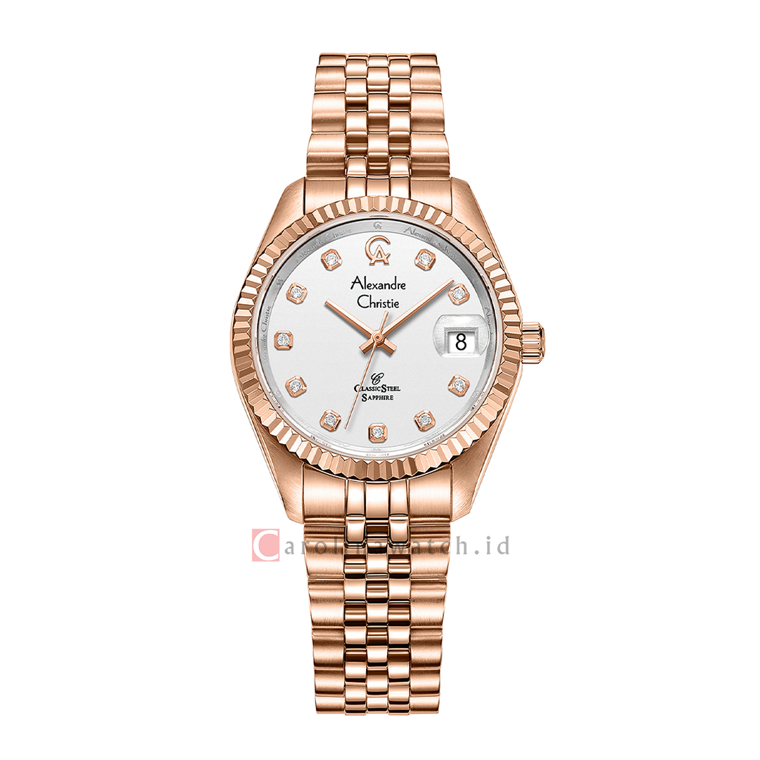 Jam Tangan Alexandre Christie Passion AC 5013 LDBRGSL Sapphire Women Silver White Dial Rose Gold Stainless Steel Strap