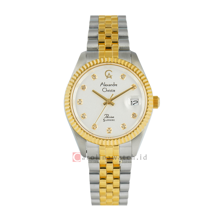 Jam Tangan Alexandre Christie Classic Steel AC 5013 LDBTGSL Sapphire Women Silver Dial Dual Tone Stainless Steel Strap