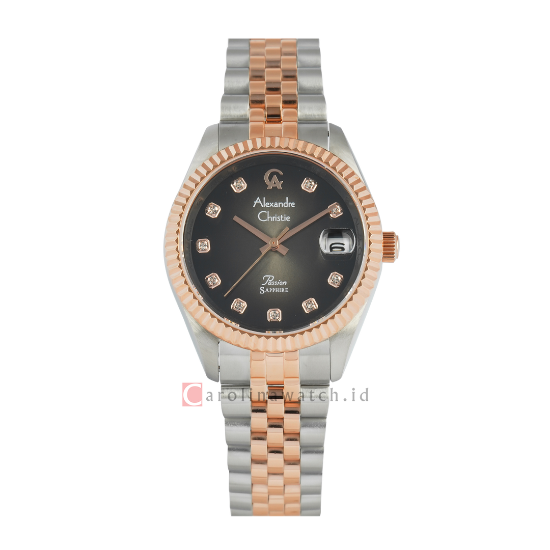Jam Tangan  Alexandre Christie AC 5013 LDBTRBA2 Women Black Dial Dual Tone Stainless Steel Strap