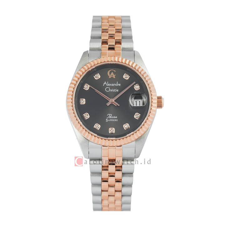 Jam Tangan Alexandre Christie Classic Steel AC 5013 LDBTRBA Sapphire Women Grey Dial Dual Tone Stainless Steel Strap