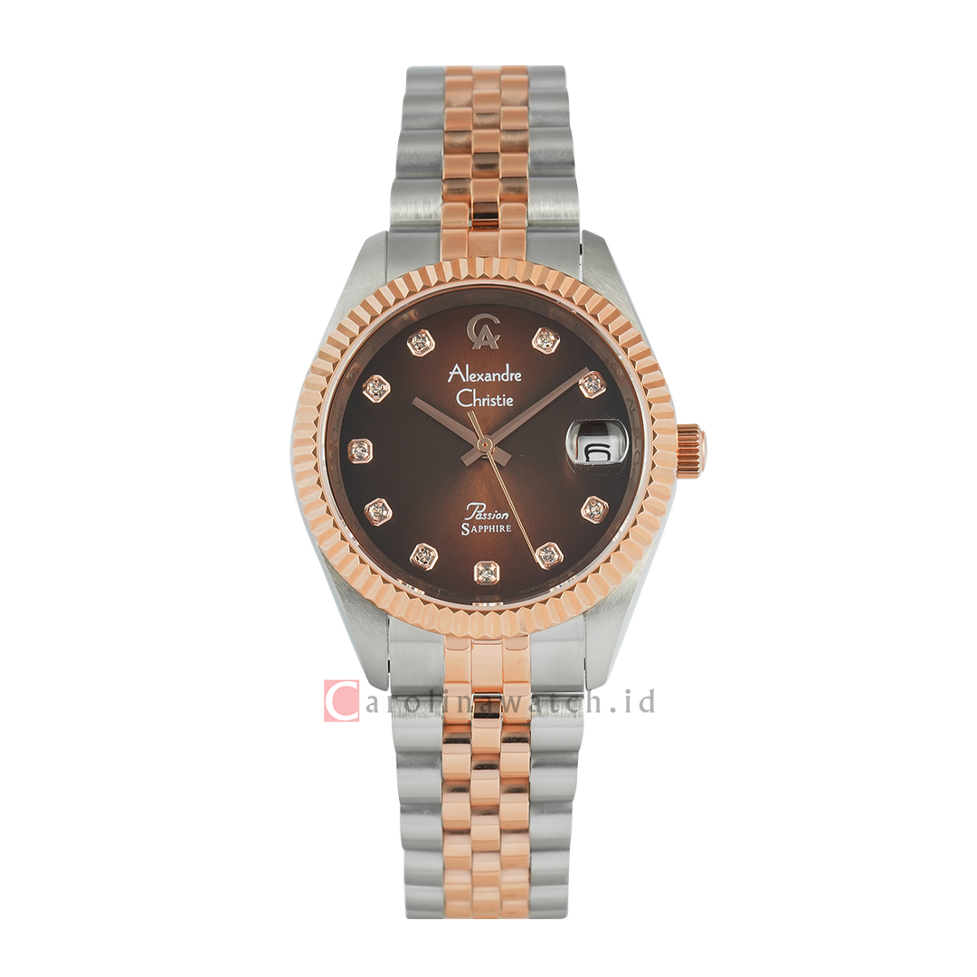 Jam Tangan  Alexandre Christie AC 5013 LDBTRBO2 Women Brown Dial Dual Tone Stainless Steel Strap
