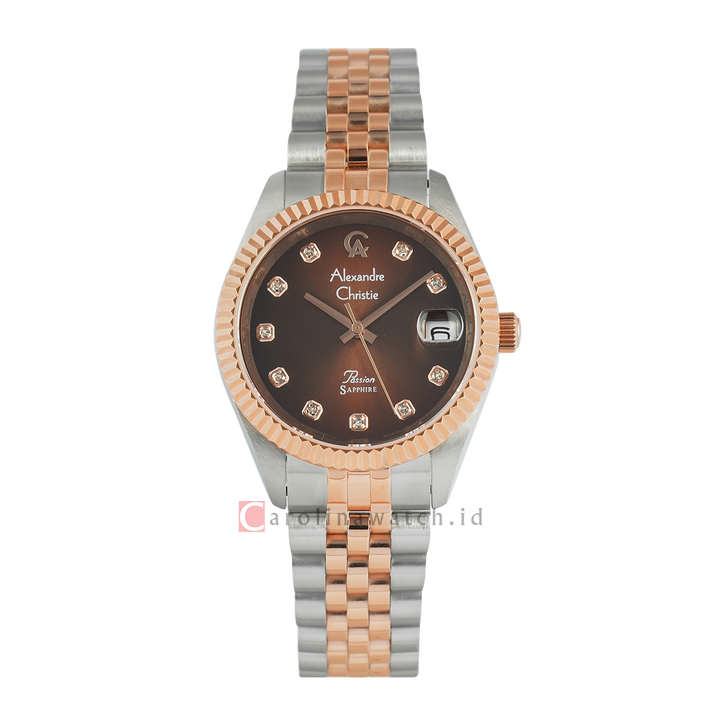 Jam Tangan  Alexandre Christie AC 5013 LDBTRBO2 Women Brown Dial Dual Tone Stainless Steel Strap