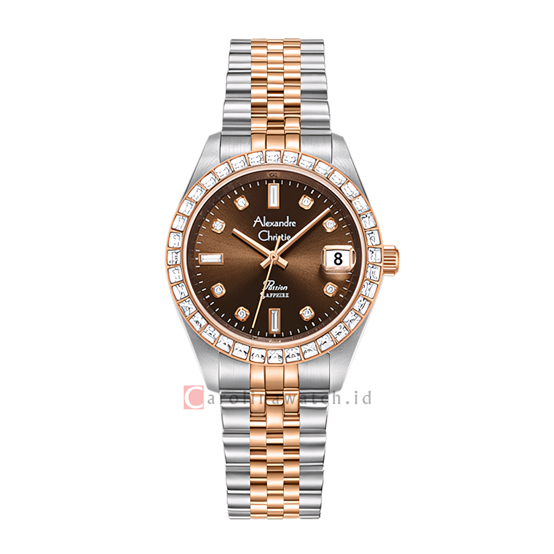 Jam Tangan Alexandre Christie AC 5013 LDBTRBODR Women Brown Dial Dual Tone Stainless Steel Strap