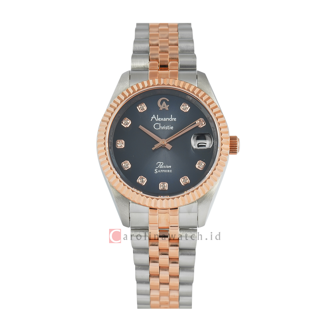 Jam Tangan  Alexandre Christie AC 5013 LDBTRBU2 Women Blue Dial Dual Tone Stainless Steel Strap