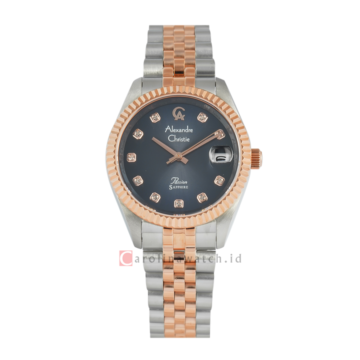 Jam Tangan  Alexandre Christie AC 5013 LDBTRBU2 Women Blue Dial Dual Tone Stainless Steel Strap