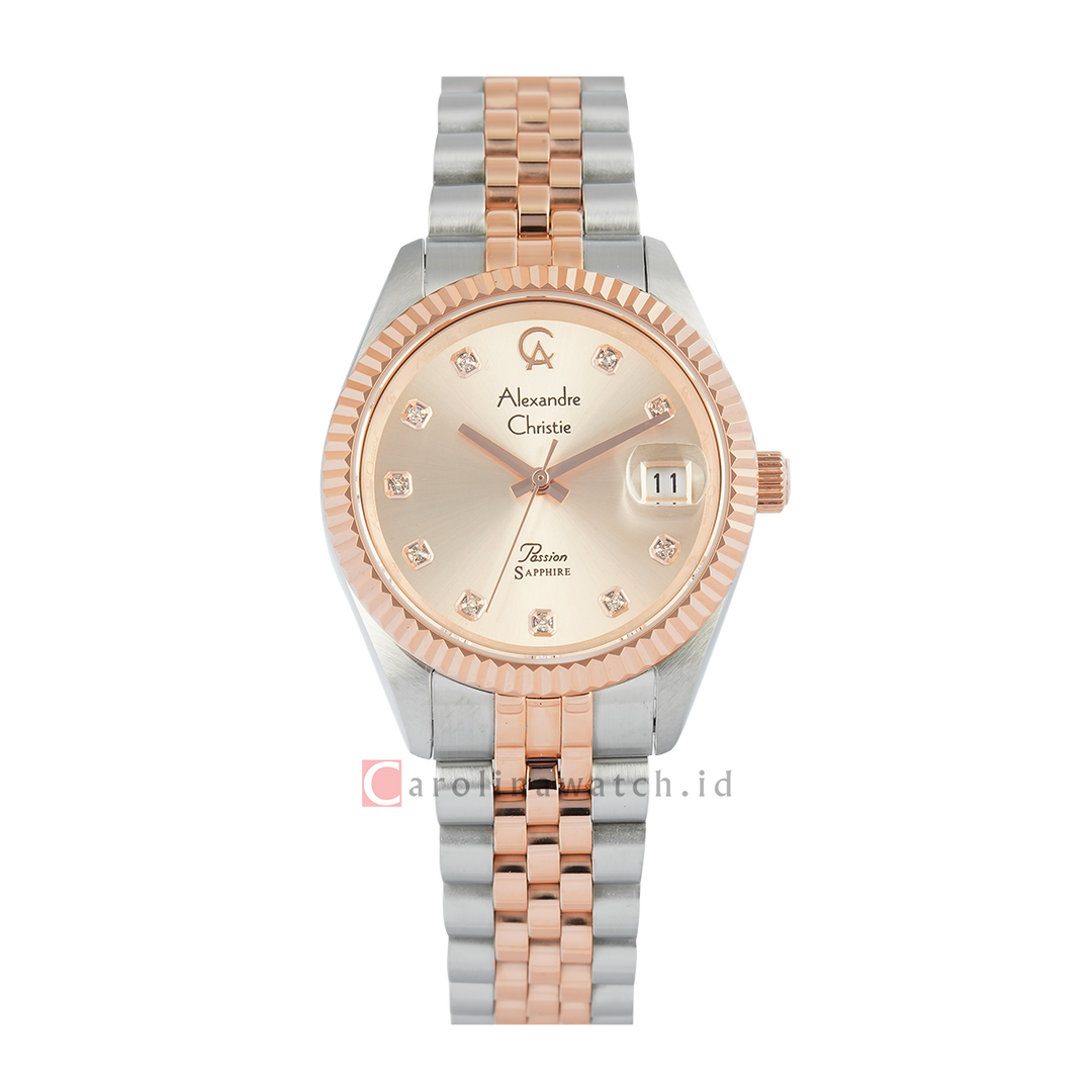 Jam Tangan Alexandre Christie Passion AC 5013 LDBTRLN Sapphire Women Light Gold Dial Dual Tone Stainless Steel Strap