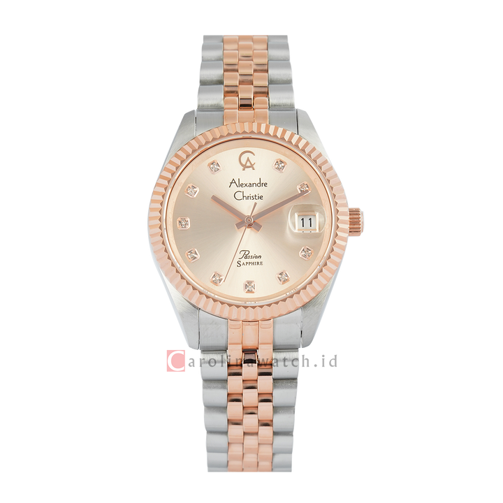 Jam Tangan Alexandre Christie Passion AC 5013 LDBTRLN Sapphire Women Light Gold Dial Dual Tone Stainless Steel Strap