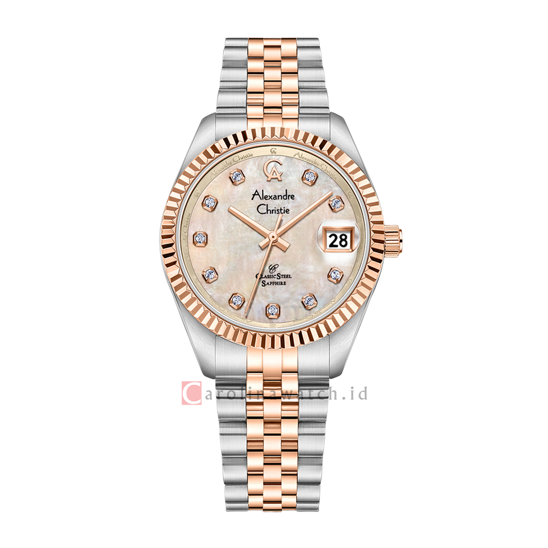 Jam Tangan Alexandre Christie Classic Steel AC 5013 LDBTRMD Sapphire Women Rose Gold MOP Dial Dual Tone Stainless Steel Strap