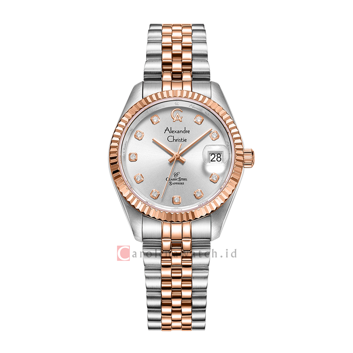 Jam Tangan Alexandre Christie Classic Steel AC 5013 LDBTRSL Sapphire Women Silver Dial Dual Tone Stainless Steel Strap