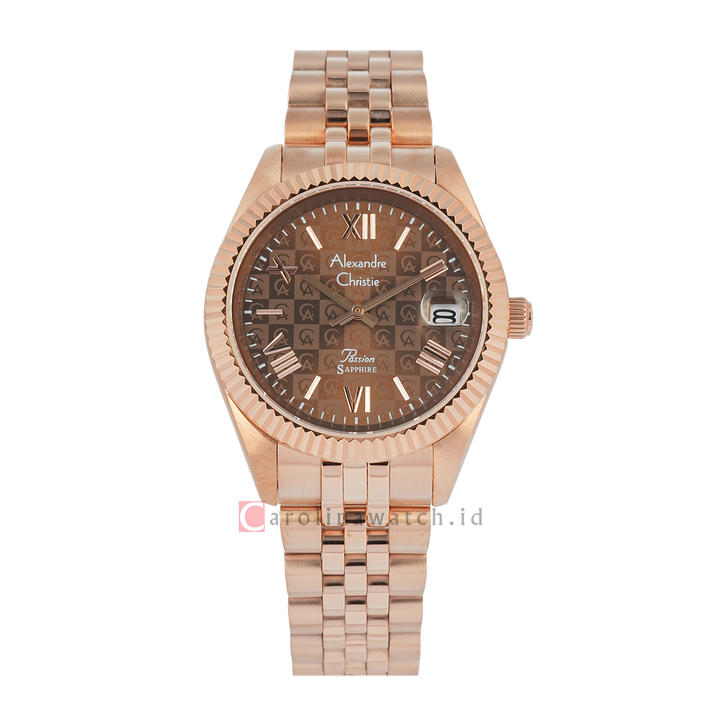 Jam Tangan Alexandre Christie Passion AC 5013 MDBRGBO3 Sapphire Men Brown Dial Rose Gold Stainless Steel Strap