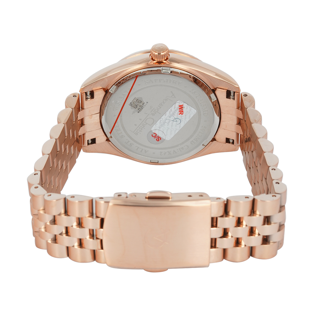 Jam Tangan Alexandre Christie Passion AC 5013 MDBRGBO3 Sapphire Men Brown Dial Rose Gold Stainless Steel Strap