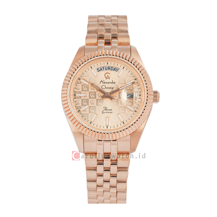 Jam Tangan Alexandre Christie Passion AC 5013 MDBRGLN2 Sapphire Men Analog Dial Rose Gold Stainless Steel Strap