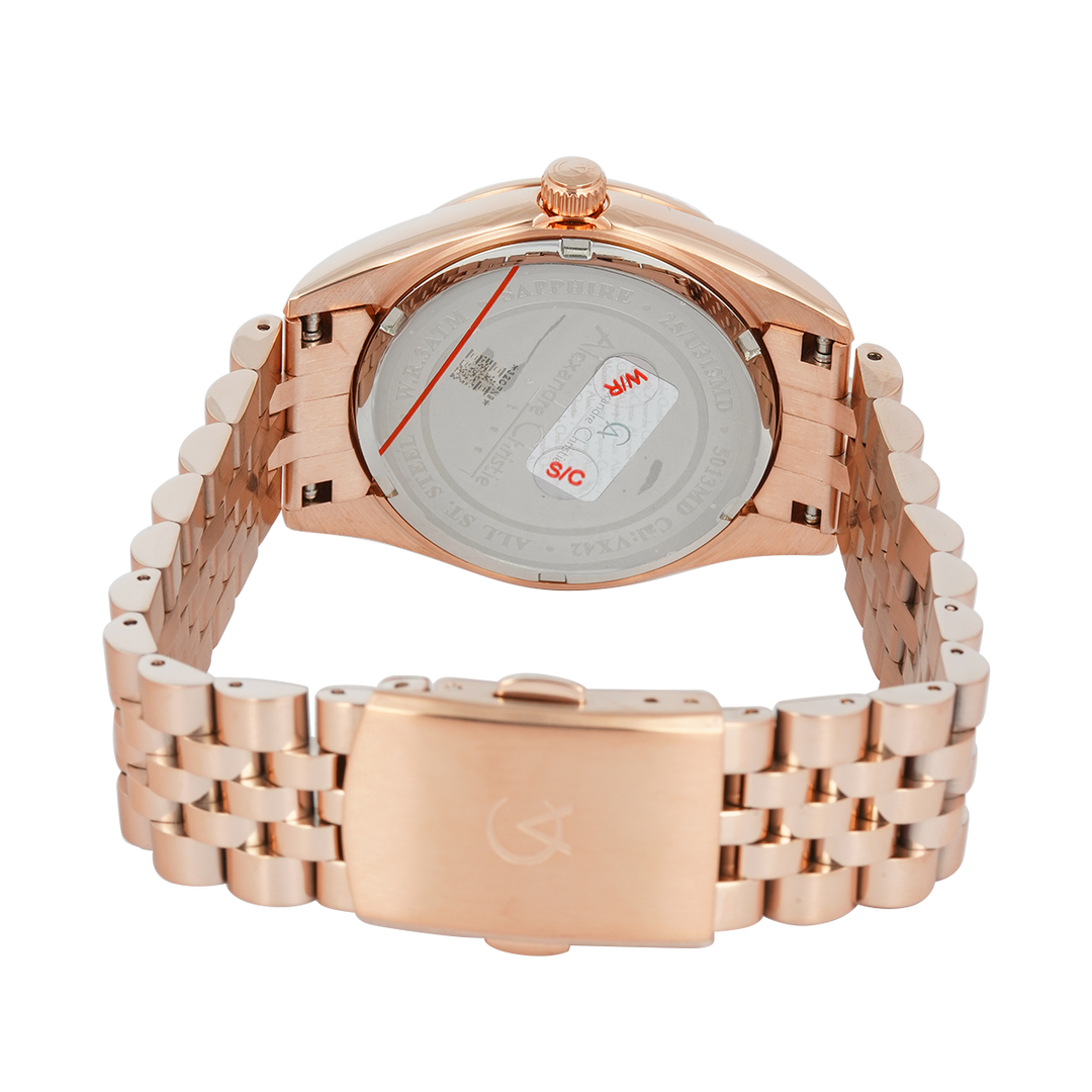 Jam Tangan Alexandre Christie Passion AC 5013 MDBRGLN3 Sapphire Men Gold Dial Rose Gold Stainless Steel Strap
