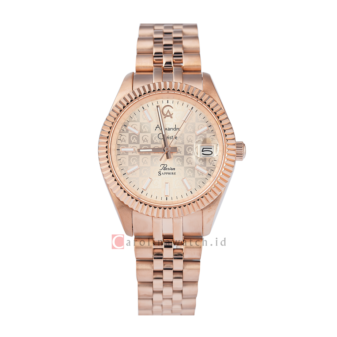 Jam Tangan Alexandre Christie Passion AC 5013 MDBRGLNRG Sapphire Men Rose Gold Motif Dial Rose Gold Stainless Steel Strap