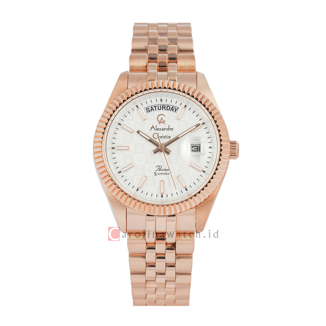 Jam Tangan Alexandre Christie Passion AC 5013 MDBRGSL2 Sapphire Men Silver White Dial Rose Gold Stainless Steel Strap