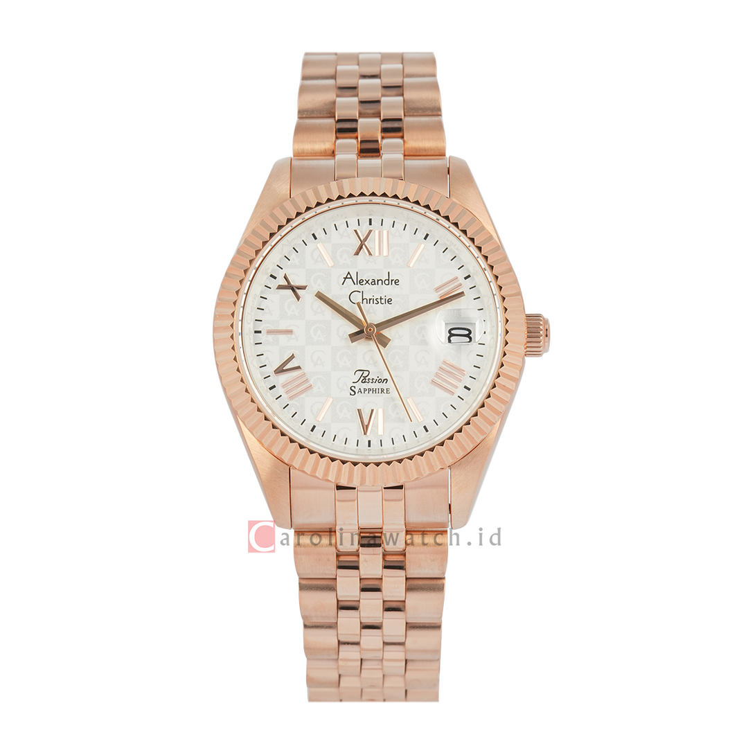 Jam Tangan Alexandre Christie Passion AC 5013 MDBRGSL3 Sapphire Men Silver White Dial Rose Gold Stainless Steel Strap
