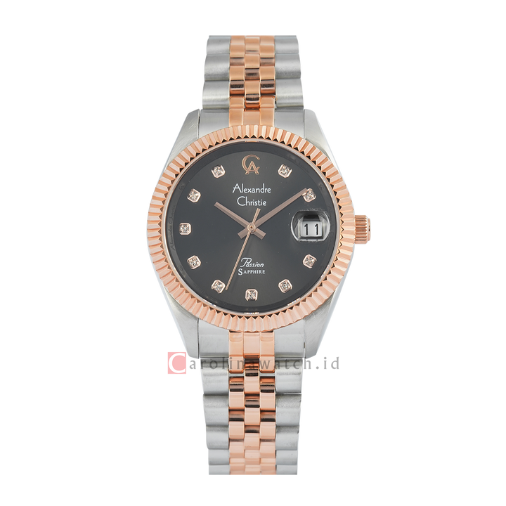 Jam Tangan Alexandre Christie Passion AC 5013 MDBTRBA Sapphire Men Black Dial Dual Tone Stainless Steel Strap