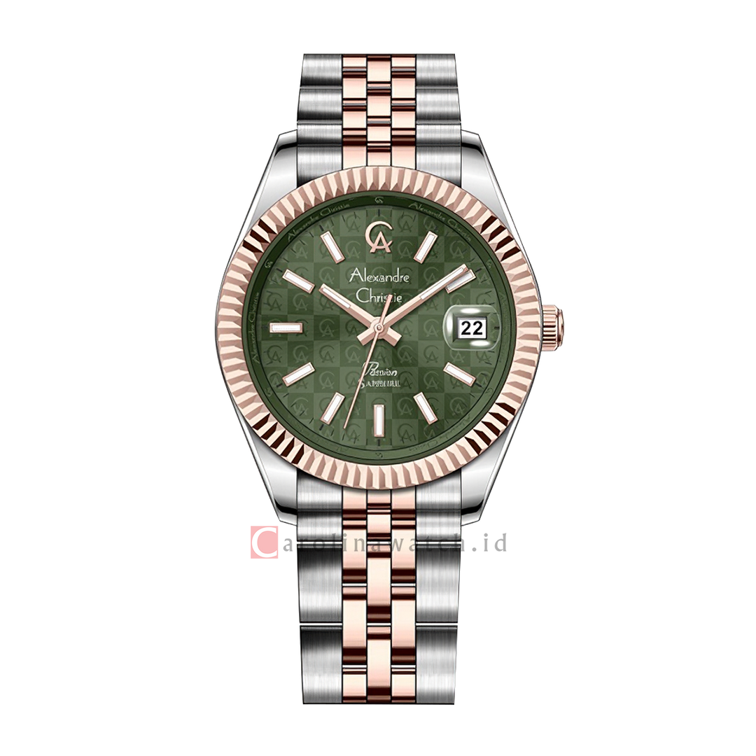 Jam Tangan Alexandre Christie Passion AC 5013 MDBTRGNRG Sapphire Men Olive Green Motif Dial Dual Tone Stainless Steel Strap