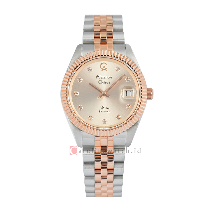 Jam Tangan Alexandre Christie Passion AC 5013 MDBTRLN Sapphire Men Rose Gold Dial Dual Tone Stainless Steel Strap