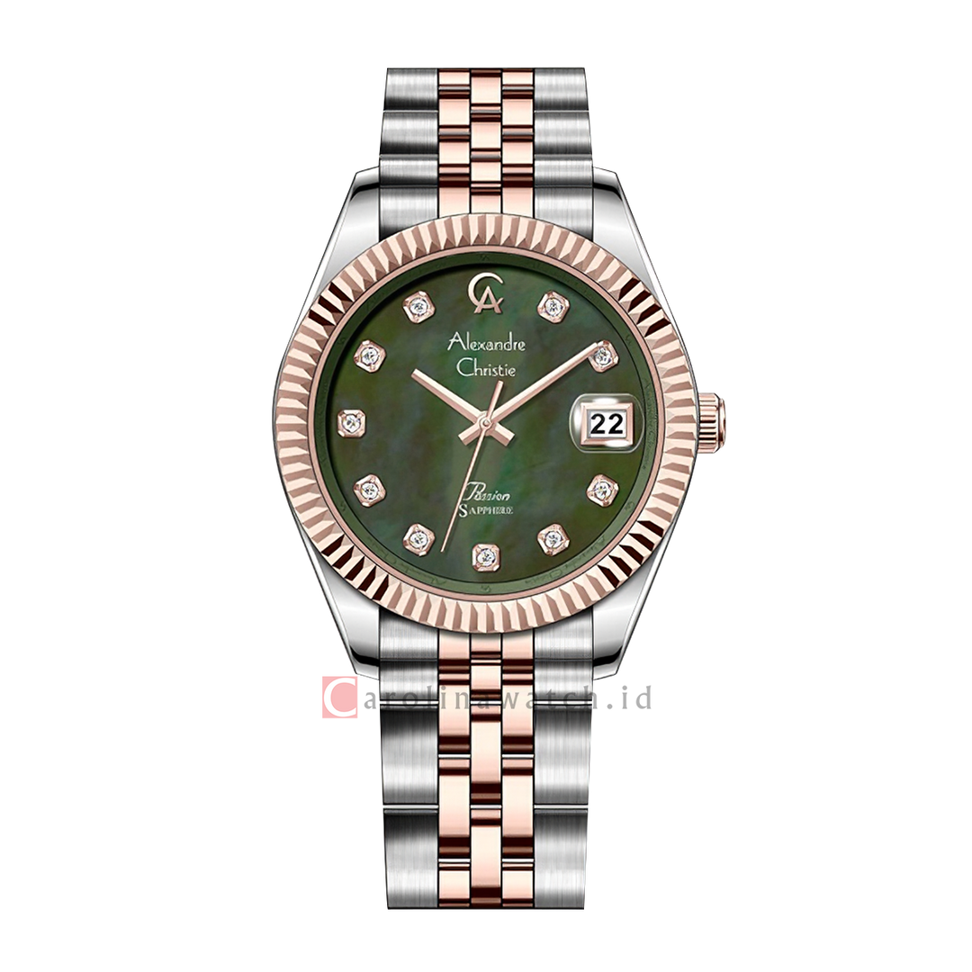 Jam Tangan Alexandre Christie Passion AC 5013 MDBTRMG Sapphire Men Olive Green MOP Dial Dual Tone Stainless Steel Strap