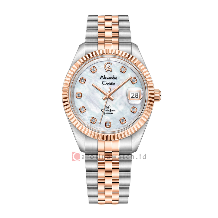 Jam Tangan Alexandre Christie Classic AC 5013 MDBTRMS Sapphire Men MOP Dial Dual Tone Stainless Steel Strap