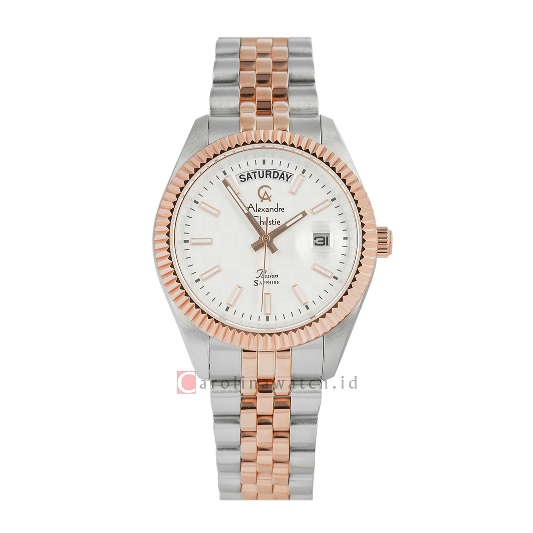 Jam Tangan Alexandre Christie Passion AC 5013 MDBTRSL2 Sapphire Men Silver White Dial Dual Tone Stainless Steel Strap